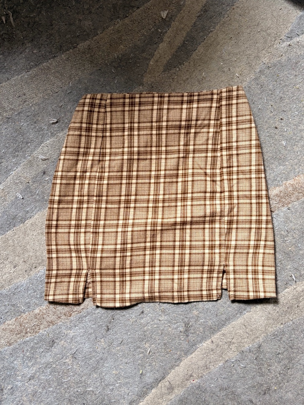 Plaid Tan & Brown Mini Skirt